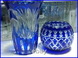 Vintage Bohemian Czech Vase and Cobalt Bowl