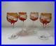 Vintage Bohemian Orange Amber Cut to Clear Crystal Wine Glasses Czech Set of 4