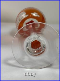 Vintage Bohemian Orange Amber Cut to Clear Crystal Wine Glasses Czech Set of 4