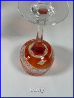 Vintage Bohemian Orange Amber Cut to Clear Crystal Wine Glasses Czech Set of 4
