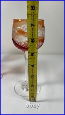 Vintage Bohemian Orange Amber Cut to Clear Crystal Wine Glasses Czech Set of 4
