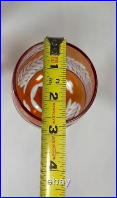 Vintage Bohemian Orange Amber Cut to Clear Crystal Wine Glasses Czech Set of 4
