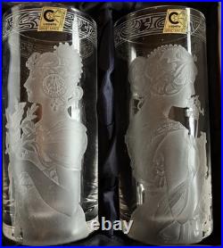 Vintage Capella Crystal Glass Set of 4. Grecian Ladies, etched. Handmade. Czech