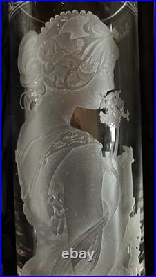 Vintage Capella Crystal Glass Set of 4. Grecian Ladies, etched. Handmade. Czech