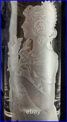 Vintage Capella Crystal Glass Set of 4. Grecian Ladies, etched. Handmade. Czech