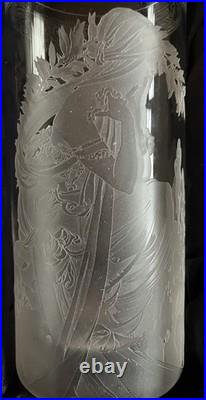 Vintage Capella Crystal Glass Set of 4. Grecian Ladies, etched. Handmade. Czech