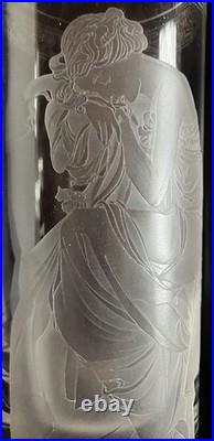 Vintage Capella Crystal Glass Set of 4. Grecian Ladies, etched. Handmade. Czech