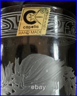 Vintage Capella Crystal Glass Set of 4. Grecian Ladies, etched. Handmade. Czech