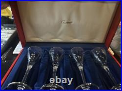 Vintage Cartier Crystal Set Of 4 Sherry Wine Cordial Stemware With Box VTG