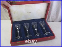 Vintage Cartier Crystal Set Of 4 Sherry Wine Cordial Stemware with Origin Case