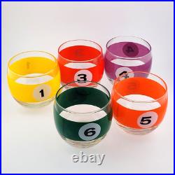Vintage Cera Roly Poly Billiard Lowball Cocktail Glasses Pool Balls Set of 5