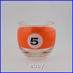 Vintage Cera Roly Poly Billiard Lowball Cocktail Glasses Pool Balls Set of 5