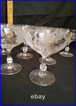 Vintage Clear Etched Floral Glassware Set Goblet Coupe Pitcher Mug Decanter