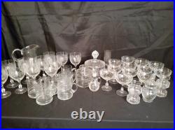 Vintage Clear Etched Floral Glassware Set Goblet Coupe Pitcher Mug Decanter