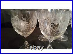 Vintage Clear Etched Floral Glassware Set Goblet Coupe Pitcher Mug Decanter