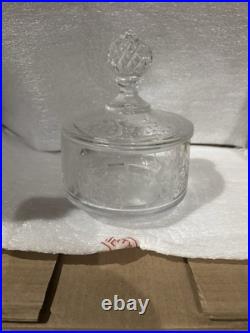 Vintage Clear Etched Floral Glassware Set Goblet Coupe Pitcher Mug Decanter
