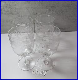 Vintage Cleo St Louis Etched Crystal Stemmed Wine Glasses Goblets Set of 6 RARE