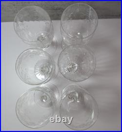 Vintage Cleo St Louis Etched Crystal Stemmed Wine Glasses Goblets Set of 6 RARE