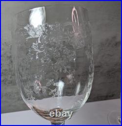 Vintage Cleo St Louis Etched Crystal Stemmed Wine Glasses Goblets Set of 6 RARE