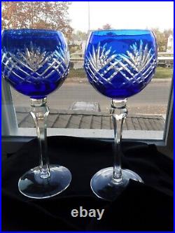 Vintage Cobalt Blue Bohemian Cut To Clear WineGlasses. Set of 4