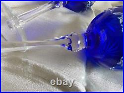 Vintage Cobalt Blue Bohemian Cut To Clear WineGlasses. Set of 4