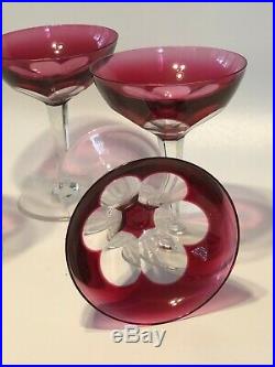 Vintage Cranberry Gevaert Val St. Lambert Crystal Champagne Glasses Set of 10