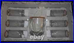 Vintage Cristalrov Crystal Bar Drinking Glass Set w Ice Bucket & Tongs Excellent