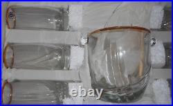 Vintage Cristalrov Crystal Bar Drinking Glass Set w Ice Bucket & Tongs Excellent