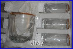 Vintage Cristalrov Crystal Bar Drinking Glass Set w Ice Bucket & Tongs Excellent