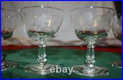 Vintage Crystal Champagne Wine Glasses Set of 6 Hand Etched Stemmed Glasses