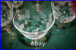 Vintage Crystal Champagne Wine Glasses Set of 6 Hand Etched Stemmed Glasses