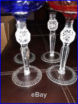 Vintage Crystal Colored Cut To Clear Hock Wine Glasses Set Of 5