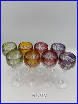 Vintage Crystal Goblets, Bohemian Czech Style Cut Glass, Multicolor, Set of 8