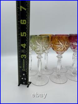 Vintage Crystal Goblets, Bohemian Czech Style Cut Glass, Multicolor, Set of 8