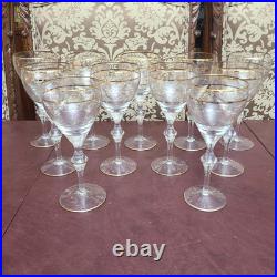 Vintage Crystal Large Goblet Gold Etched & Banded Stemware Set of 11