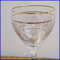 Vintage Crystal Large Goblet Gold Etched & Banded Stemware Set of 11