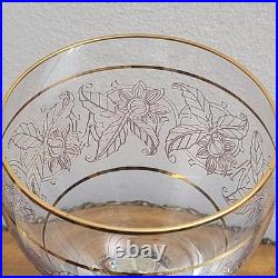Vintage Crystal Large Goblet Gold Etched & Banded Stemware Set of 11