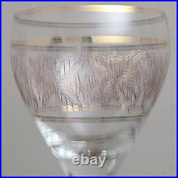 Vintage Crystal Large Goblet Gold Etched & Banded Stemware Set of 11