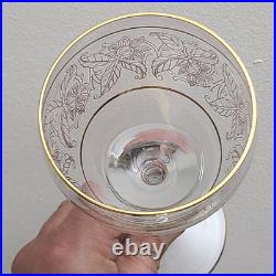 Vintage Crystal Large Goblet Gold Etched & Banded Stemware Set of 11