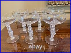 Vintage Crystal Set of 6 Bayel Bacchus Frosted Nude Champagne Coupes