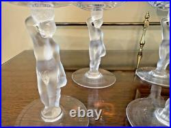 Vintage Crystal Set of 6 Bayel Bacchus Frosted Nude Champagne Coupes