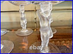Vintage Crystal Set of 6 Bayel Bacchus Frosted Nude Champagne Coupes
