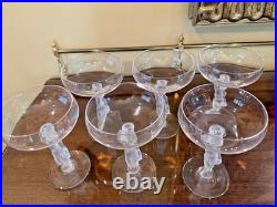 Vintage Crystal Set of 6 Bayel Bacchus Frosted Nude Champagne Coupes