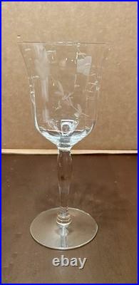 Vintage Crystal Wine Glasses 7 3/4 WithEtched Floral & Leaf Design, Set Of 7