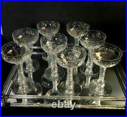 Vintage Elegant Crystal Hollow Stem Champagne Coupes Set of 8