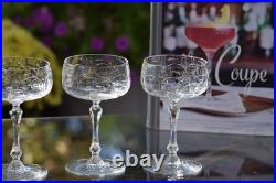 Vintage Etched Crystal Cocktail Glasses Champagne Coupes, Set of 4, 1940's