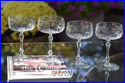 Vintage Etched Crystal Cocktail Glasses Champagne Coupes, Set of 4, 1940's