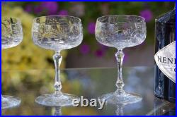 Vintage Etched Crystal Cocktail Glasses Champagne Coupes, Set of 4, 1940's