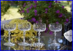 Vintage Etched Crystal Cocktail Glasses Champagne Coupes, Set of 4, 1940's
