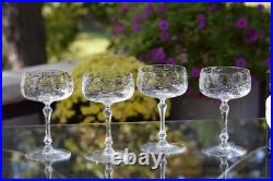 Vintage Etched Crystal Cocktail Glasses Champagne Coupes, Set of 4, 1940's